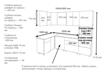 Кухня «арт. 2 Шарли белый Олива шагрень - 1600х2600 »